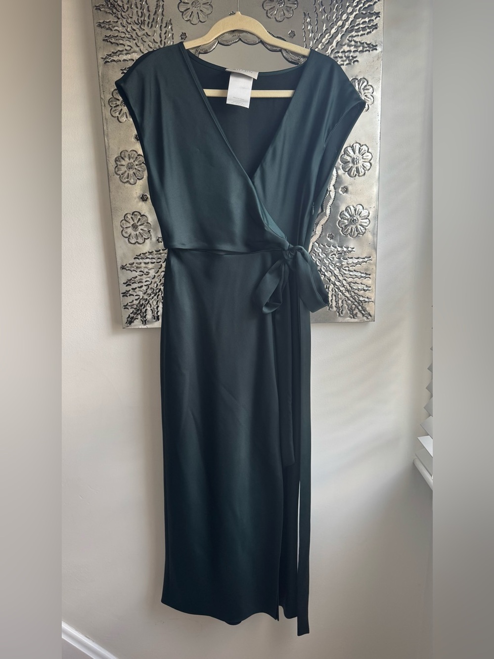 BHLDN Deep Green Wrap-Style Midi Dress